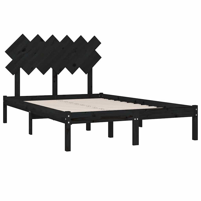 Cadru de pat dublu, negru, 135x190 cm, lemn masiv WALTI