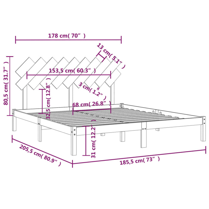 Cadru de pat Super King, alb, 180x200 cm, lemn masiv WALTI