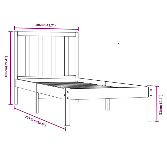 Cadru de pat, gri, 100x200 cm, lemn masiv de pin WALTI
