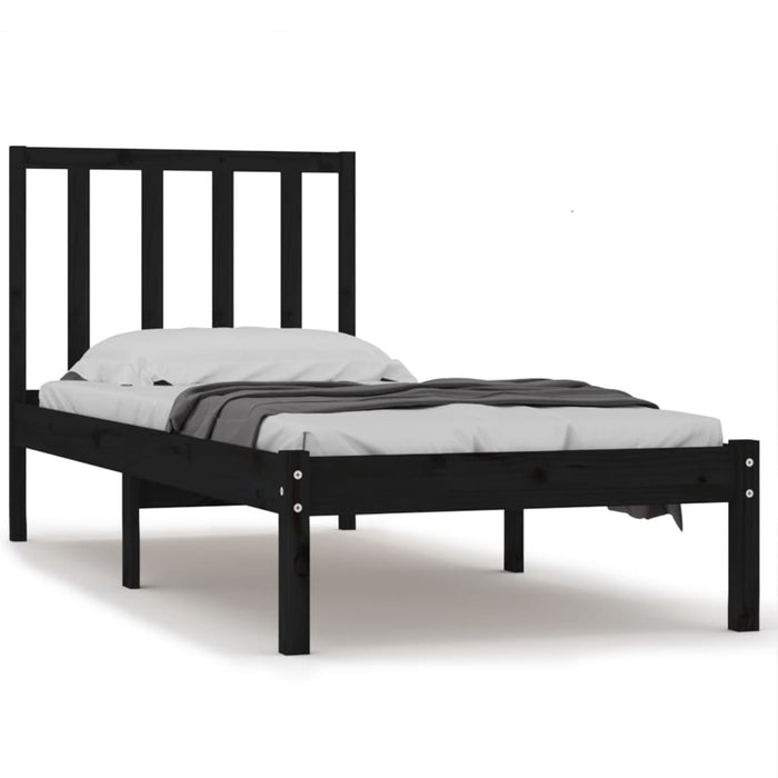 Cadru de pat mic single, negru, 75x190 cm, lemn masiv de pin - WALTI WALTI
