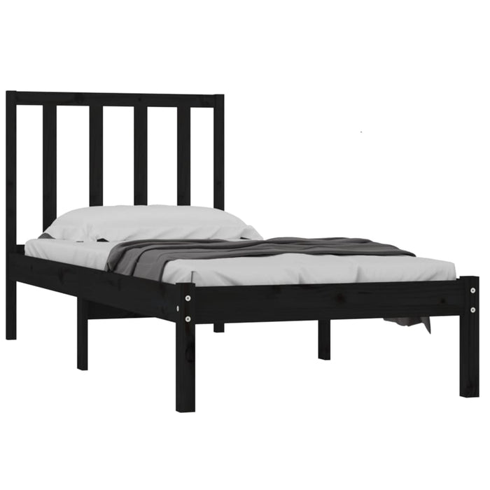 Cadru de pat mic single, negru, 75x190 cm, lemn masiv de pin - WALTI WALTI
