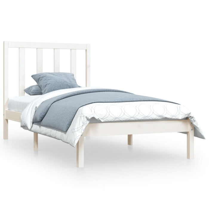 Cadru de pat mic single, alb, 75x190 cm, lemn masiv de pin WALTI