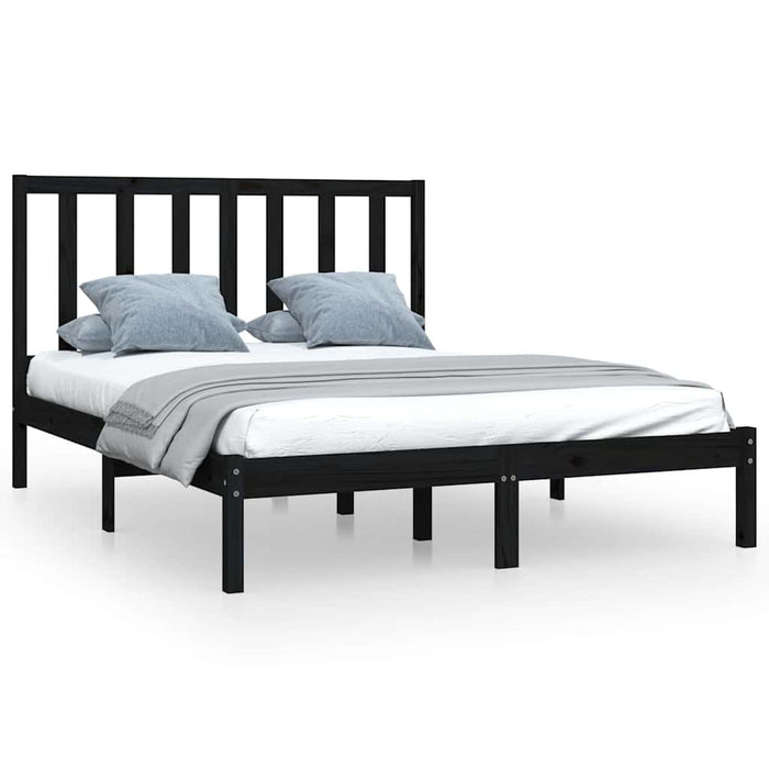 Cadru de pat dublu, negru, 135x190 cm, lemn masiv de pin WALTI