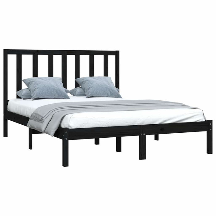 Cadru de pat dublu, negru, 135x190 cm, lemn masiv de pin WALTI