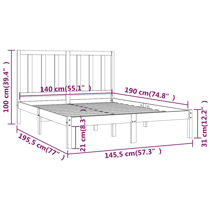 Cadru de pat, gri, 140x190 cm, lemn masiv de pin WALTI