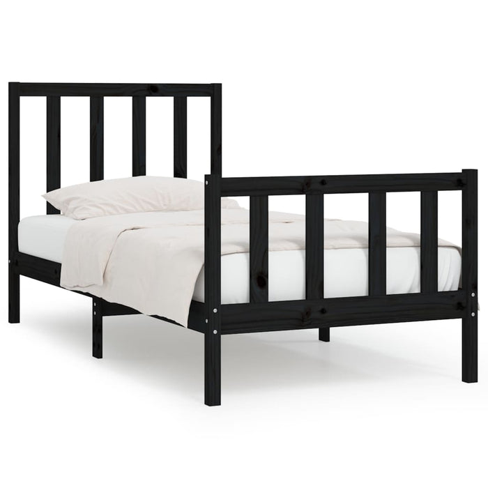 Cadru de pat mic single, negru, 75x190 cm, lemn masiv - WALTI WALTI
