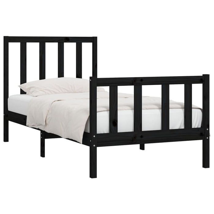 Cadru de pat mic single, negru, 75x190 cm, lemn masiv - WALTI WALTI