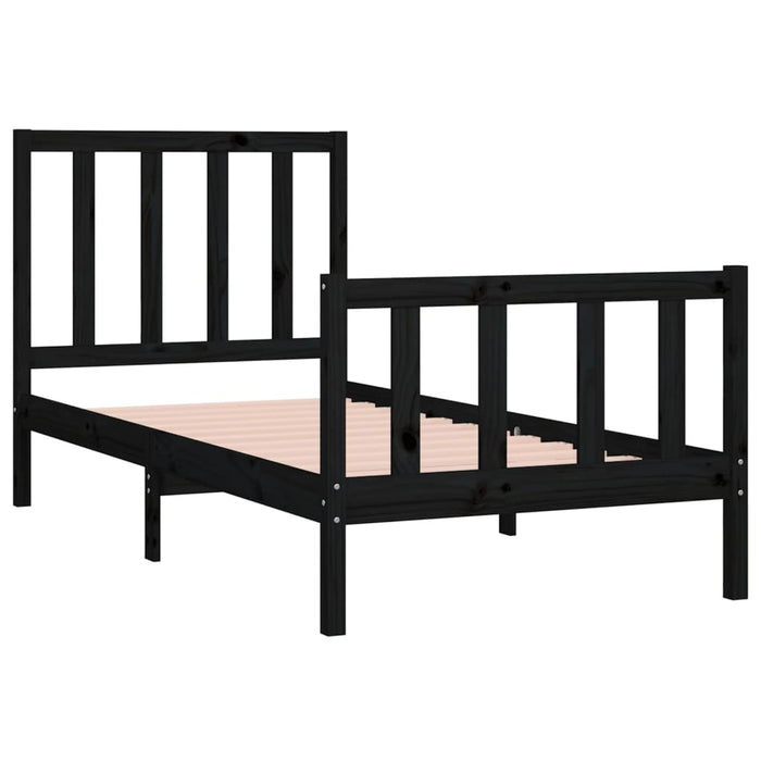 Cadru de pat mic single, negru, 75x190 cm, lemn masiv - WALTI WALTI