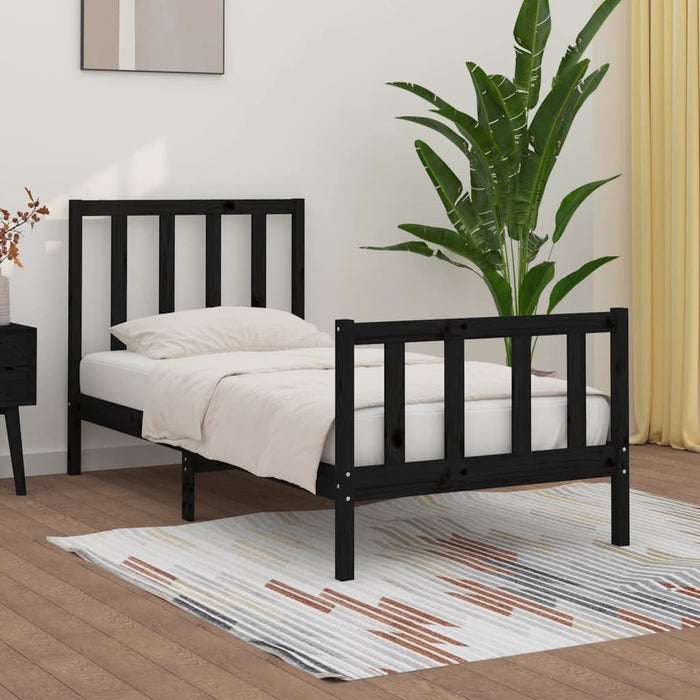Cadru de pat mic single, negru, 75x190 cm, lemn masiv - WALTI WALTI
