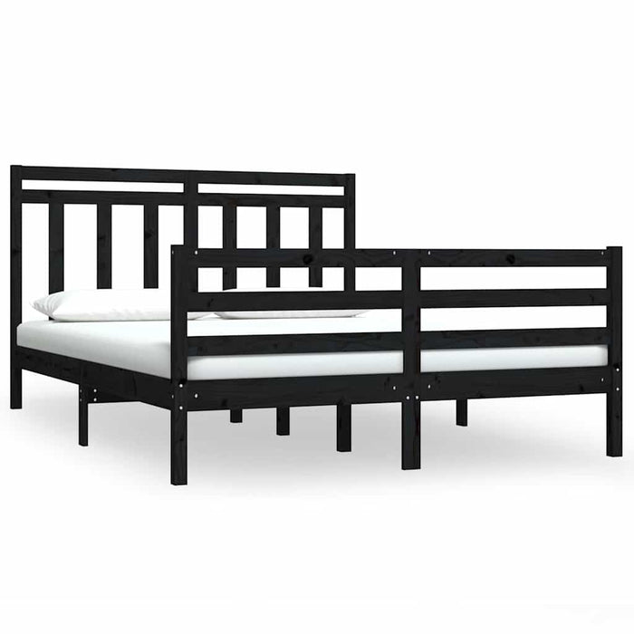 Cadru de pat mic dublu, negru, 120x190 cm, lemn masiv WALTI
