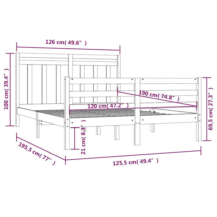 Cadru de pat mic dublu, negru, 120x190 cm, lemn masiv WALTI