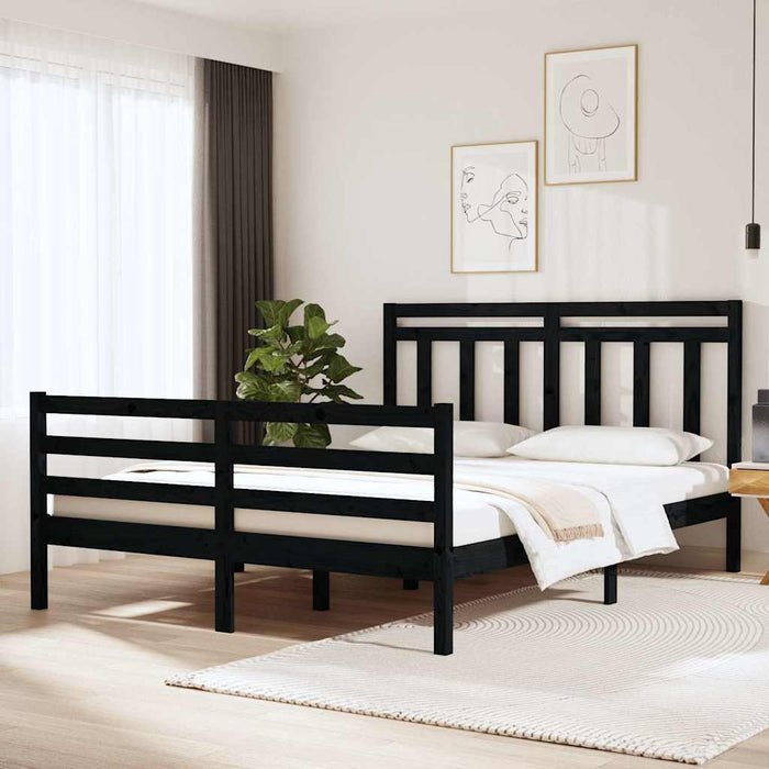 Cadru de pat mic dublu, negru, 120x190 cm, lemn masiv WALTI