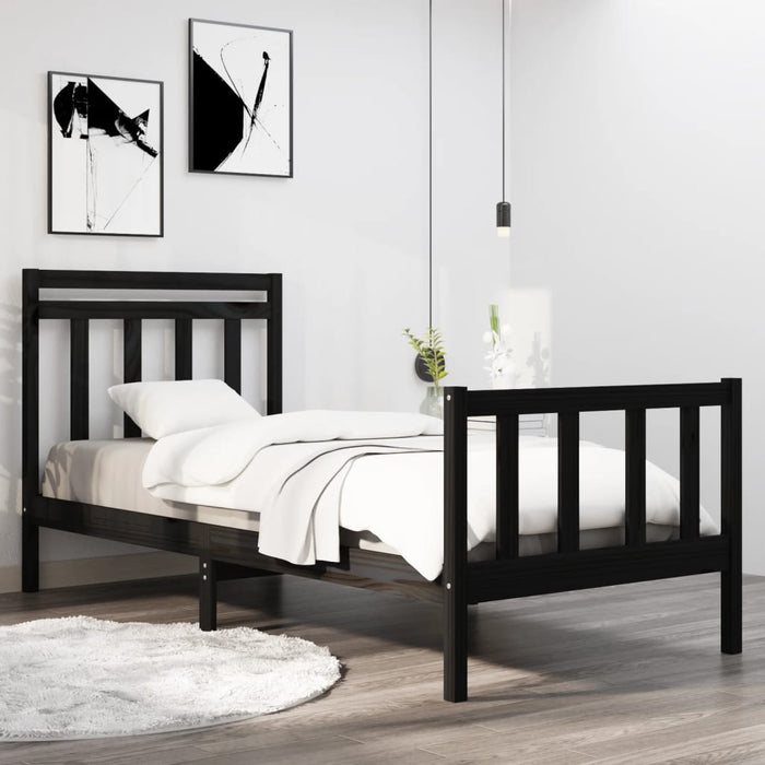 Cadru de pat mic single, negru, 75x190 cm, lemn masiv - WALTI WALTI