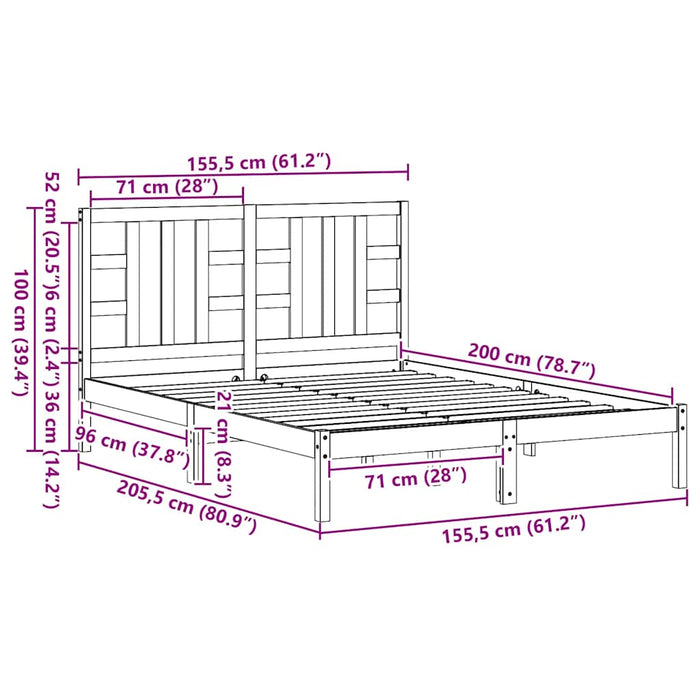 Cadru de pat King Size, alb, 150x200 cm, lemn masiv - WALTI WALTI