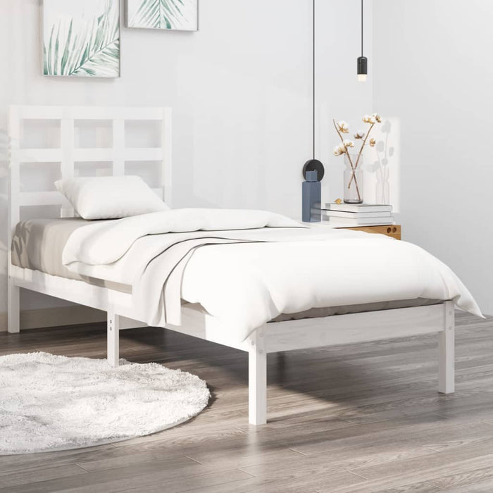 Cadru de pat mic single, alb, 75x190 cm, lemn masiv - WALTI WALTI