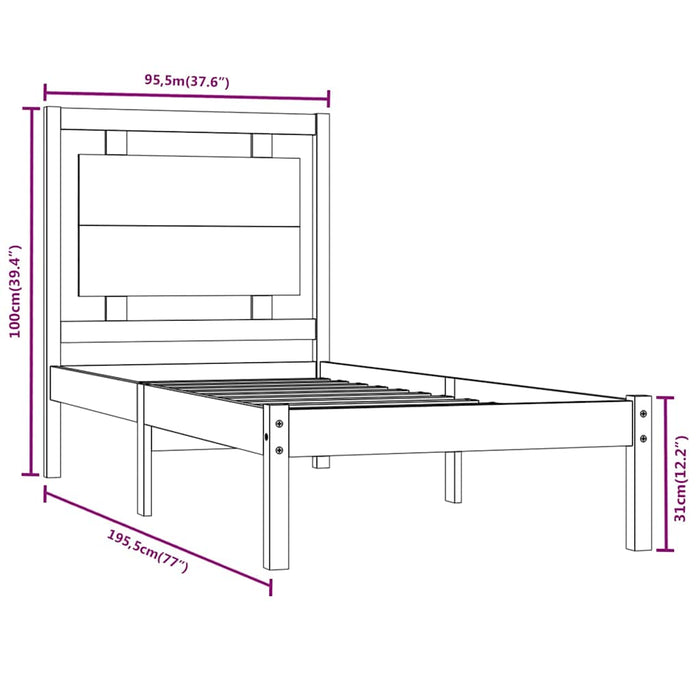 Cadru de pat single, gri, 90x190 cm, lemn masiv WALTI