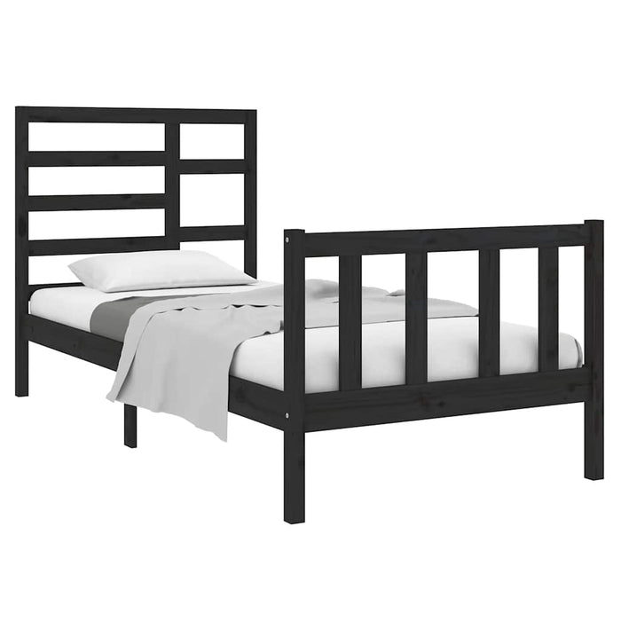 Cadru de pat mic single, negru, 75x190 cm, lemn masiv WALTI