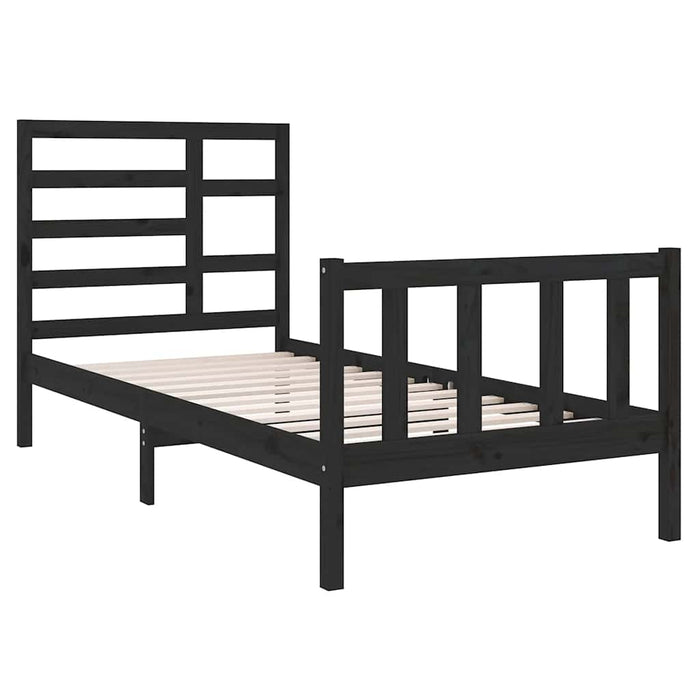 Cadru de pat mic single, negru, 75x190 cm, lemn masiv WALTI