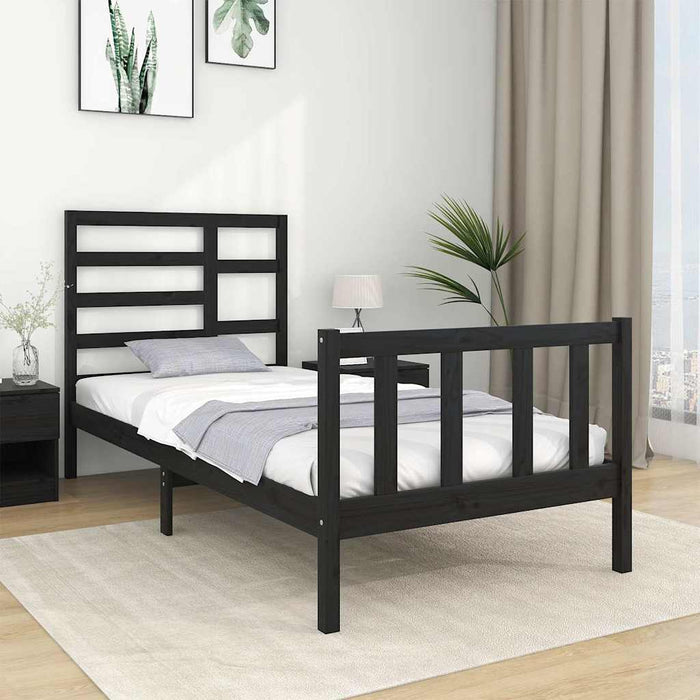 Cadru de pat mic single, negru, 75x190 cm, lemn masiv WALTI