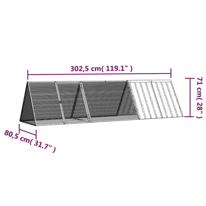 Cușcă pentru iepuri gri 302,5x80,5x71 cm oțel galvanizat - WALTI WALTI