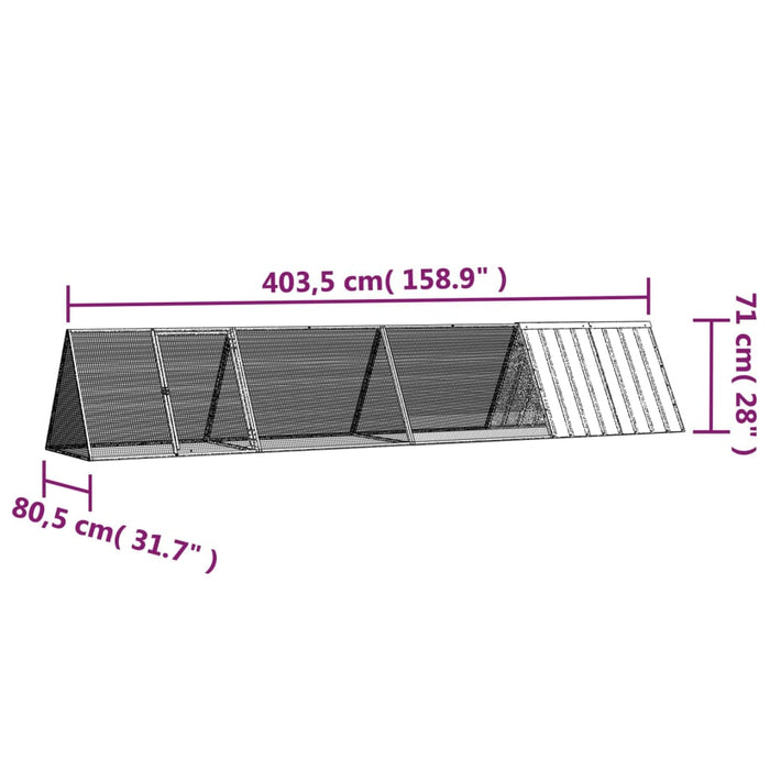 Cușcă pentru iepuri, gri, 403,5x80,5x71 cm, oțel galvanizat - WALTI WALTI