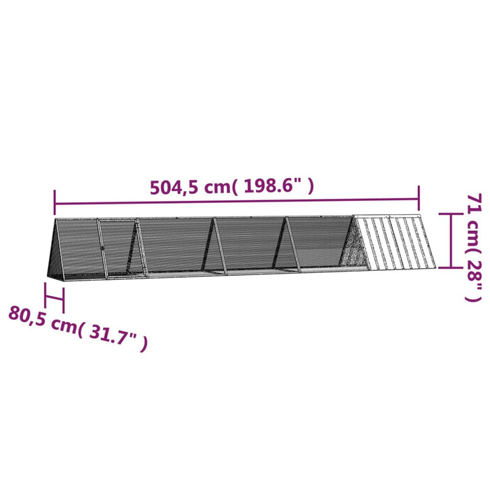 Cușcă pentru iepuri, gri, 504,5x80,5x71 cm, oțel galvanizat - WALTI WALTI