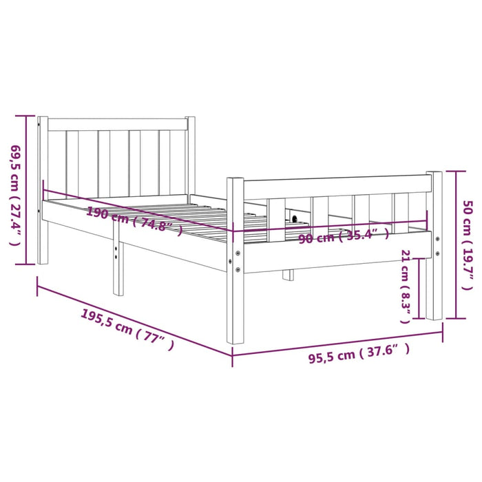 Cadru de pat single, 90x190 cm, lemn masiv WALTI