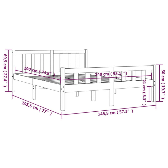 Cadru de pat, gri, 140x190 cm, lemn masiv de pin WALTI