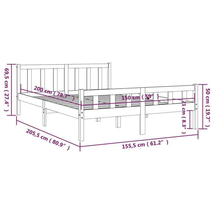 Cadru de pat King Size, alb, 150x200 cm, lemn masiv - WALTI WALTI