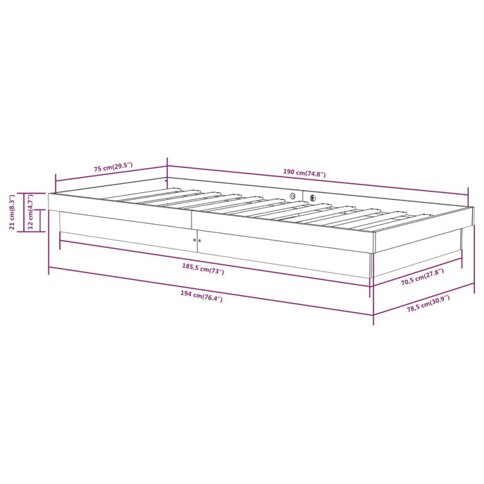Cadru de pat mic single, gri, 75x190 cm, lemn masiv - WALTI WALTI