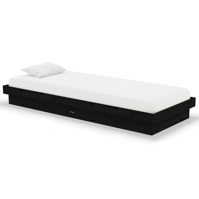 Cadru de pat mic single, negru, 75x190 cm, lemn masiv - WALTI WALTI