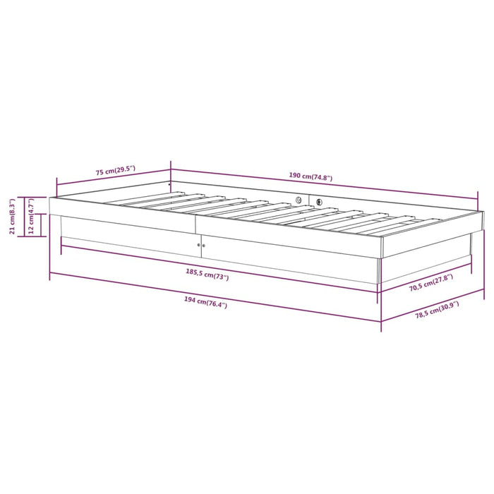 Cadru de pat mic single, negru, 75x190 cm, lemn masiv - WALTI WALTI