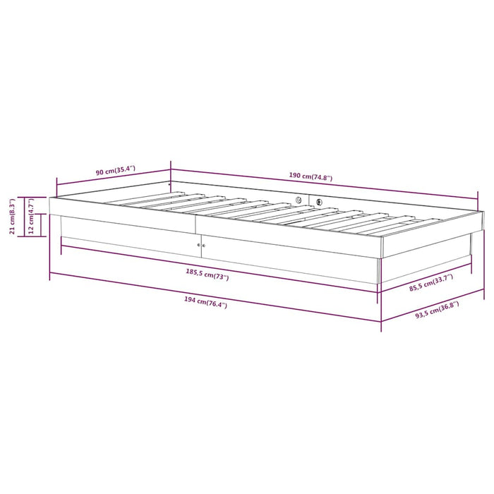 Cadru de pat single, 90x190 cm, lemn masiv - WALTI WALTI