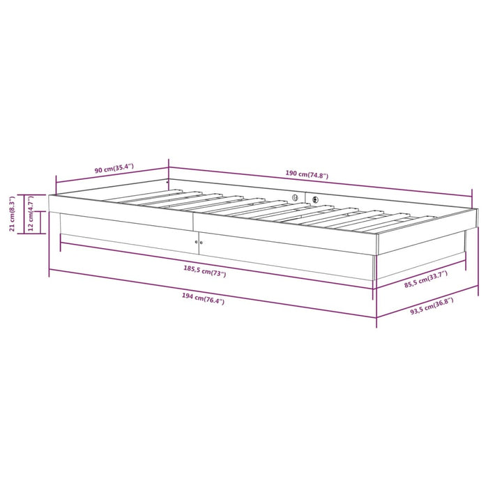 Cadru de pat single, alb, 90x190 cm, lemn masiv - WALTI WALTI