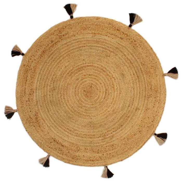 Covor împletit cu ciucuri, 120 cm, iută, rotund WALTI