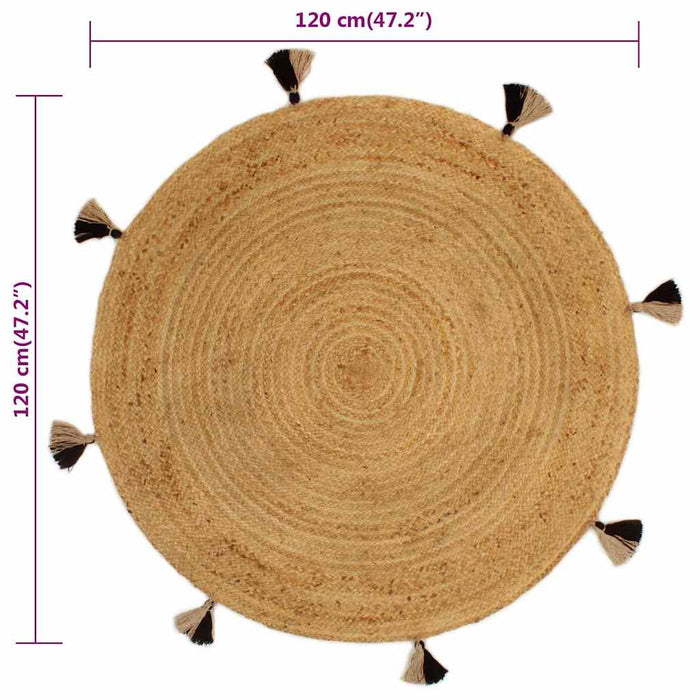 Covor împletit cu ciucuri, 120 cm, iută, rotund WALTI