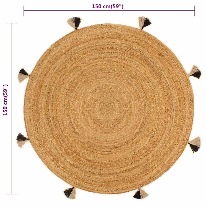 Covor împletit cu ciucuri, 150 cm, iută, rotund WALTI