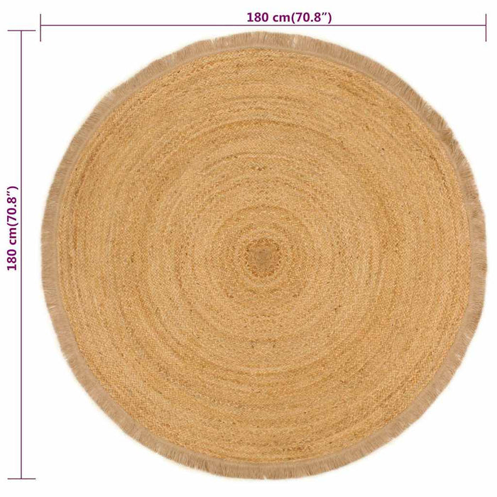Covor împletit cu margine tip volan, 180 cm, iută, rotund WALTI