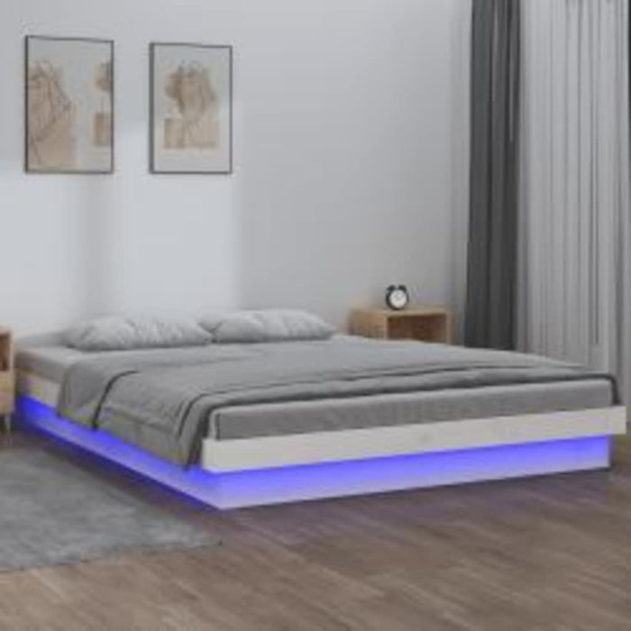 Cadru de pat cu LED, alb, 140x200 cm, lemn masiv - WALTI WALTI