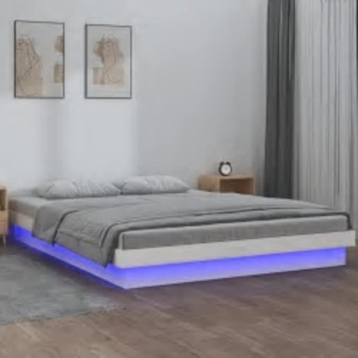Cadru de pat cu LED, alb, 160x200 cm, lemn masiv - WALTI WALTI