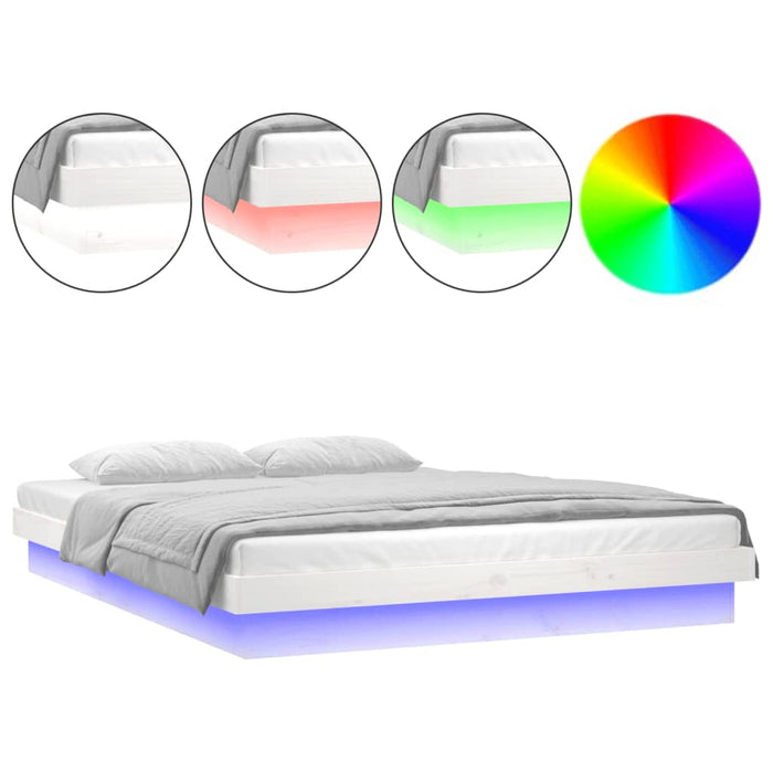 Cadru de pat LED Super King Size, alb, 180x200 cm, lemn masiv - WALTI WALTI