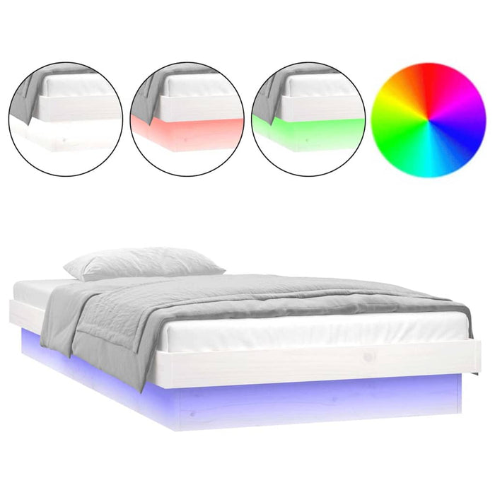 Cadru de pat cu LED mic single, alb, 75x190 cm, lemn masiv - WALTI WALTI