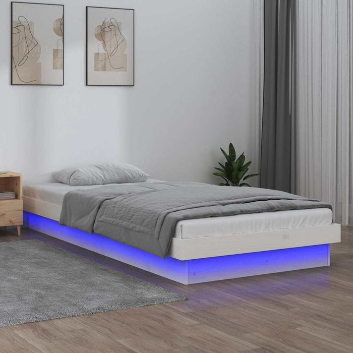 Cadru de pat cu LED mic single, alb, 75x190 cm, lemn masiv - WALTI WALTI
