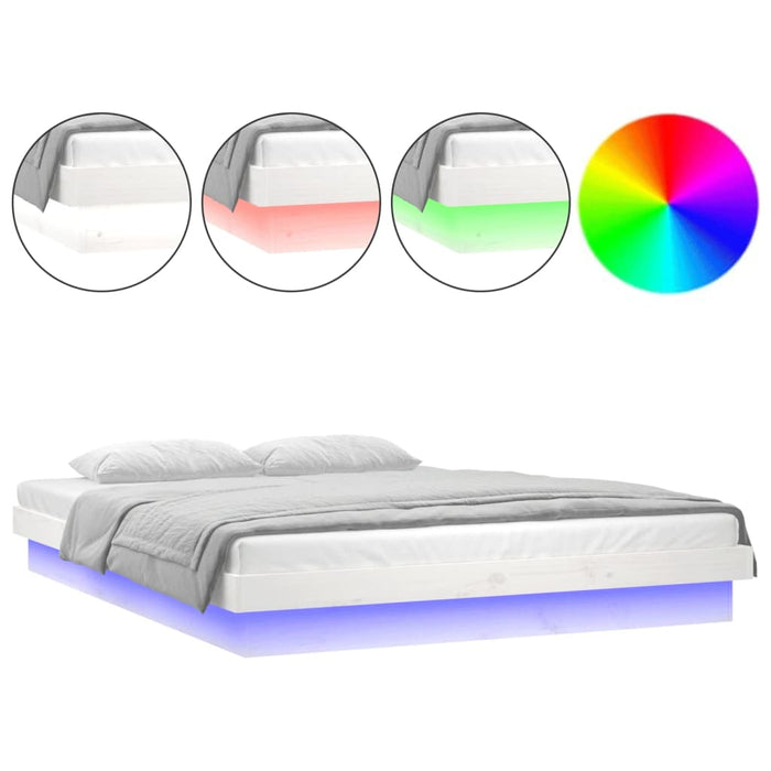Cadru de pat cu LED mic dublu, alb, 120x190 cm, lemn masiv - WALTI WALTI