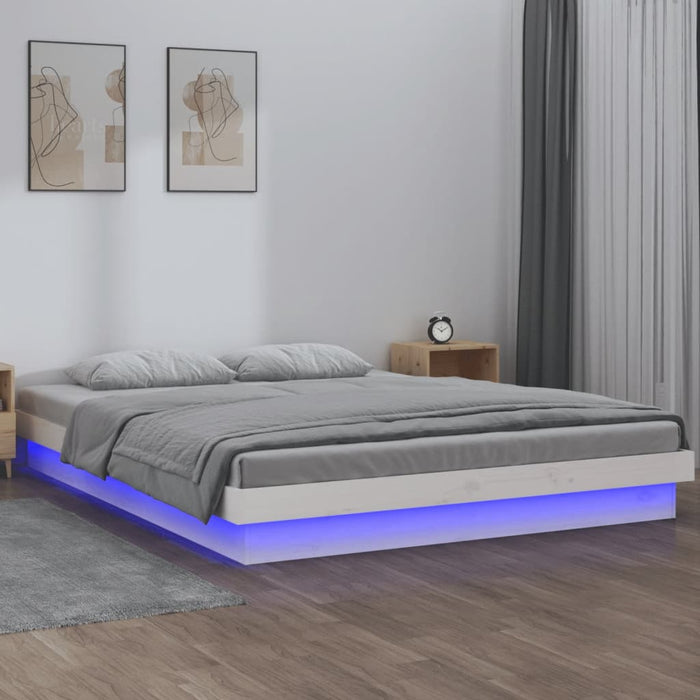 Cadru de pat cu LED mic dublu, alb, 120x190 cm, lemn masiv - WALTI WALTI