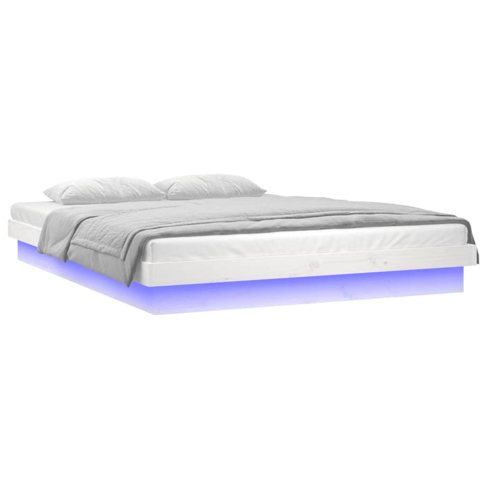 Cadru de pat cu LED, dublu, alb, 135x190 cm, lemn masiv - WALTI WALTI