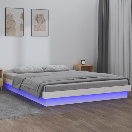 Cadru de pat cu LED, dublu, alb, 135x190 cm, lemn masiv - WALTI WALTI