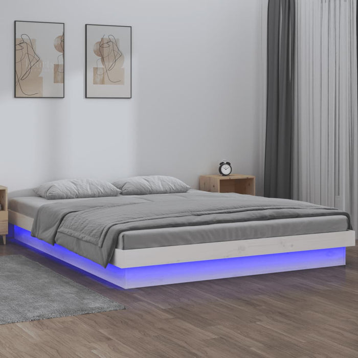 Cadru de pat cu LED, alb, 140x190 cm, lemn masiv - WALTI WALTI
