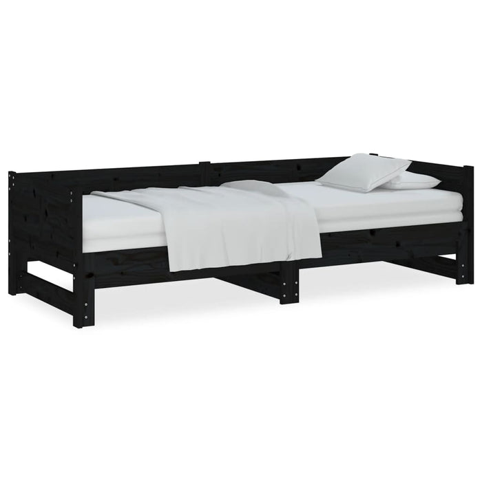 Pat extensibil de zi, negru, 2x(90x200) cm, lemn masiv pin - WALTI WALTI