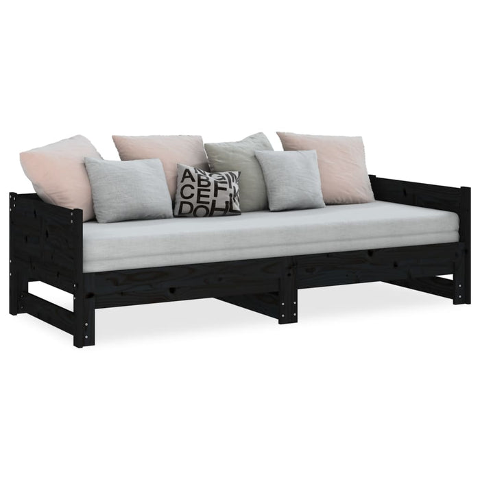 Pat extensibil de zi, negru, 2x(90x200) cm, lemn masiv pin - WALTI WALTI